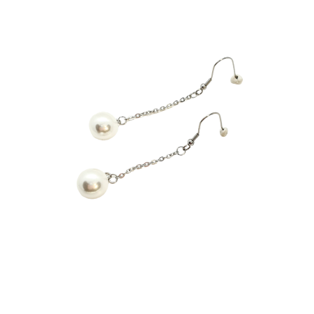 earrings steel silver long with white pearl1